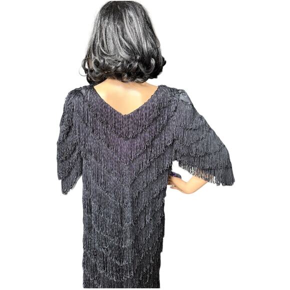 Vintage Nightworks 1920's Flapper Dress Gatsby Black with Fringe size medium - Picture 12 of 17